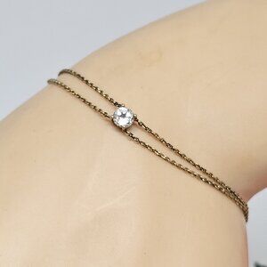 925 Sterling Silver Vermeil Duo Chain Bracelet 7" Long CZ Stone Solitaire
